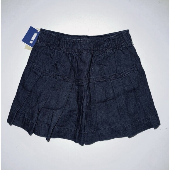 Baby Gap girl pull on dark blue denim jean pleated mini skirt button preppy 3T 3 - Picture 2 of 4